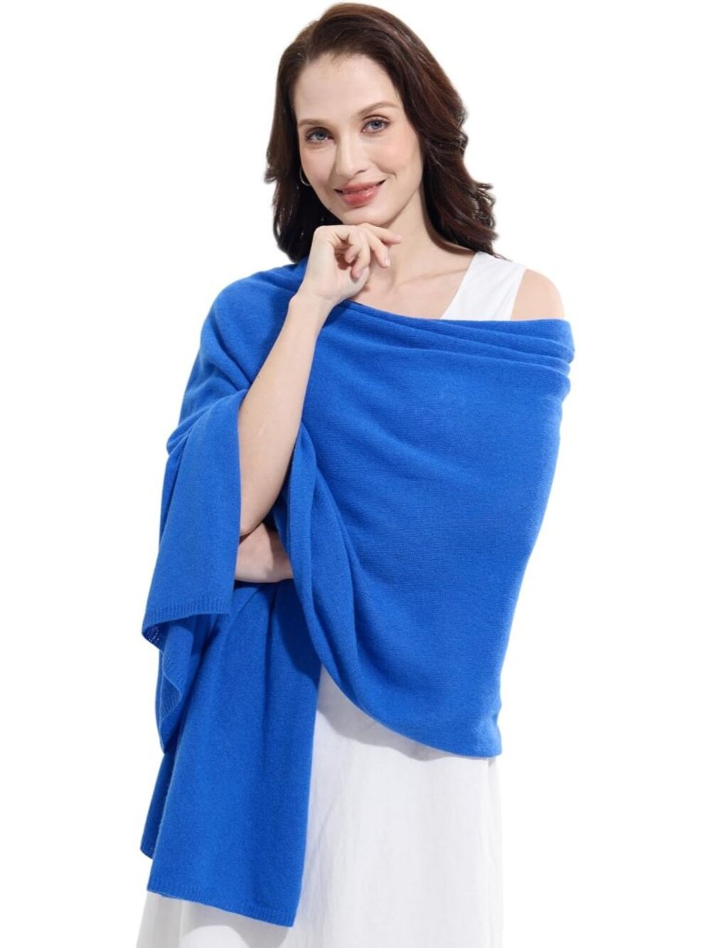 Women's Cashmere Shawl Blue Wedding Winter Shoulder Classic Wrap 87"x28"